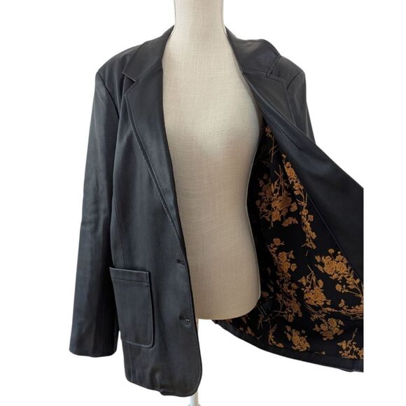Anthropologie Women's Black Faux Leather Two Button Blazer Jacket - Picture 5 of 10